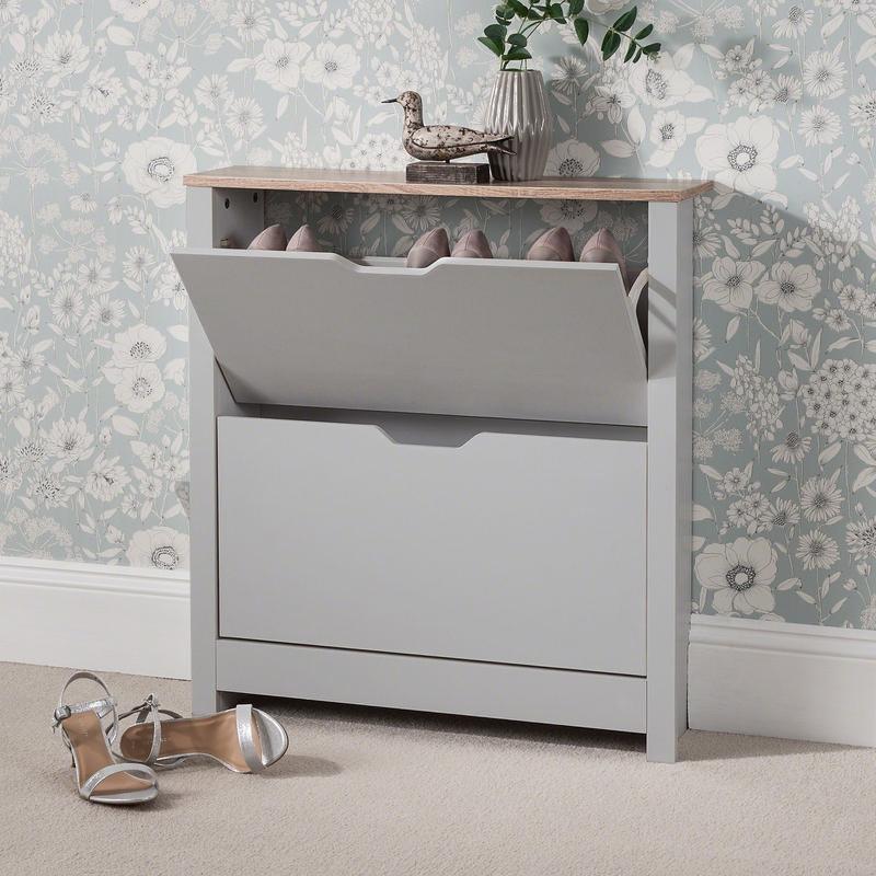 Grey Shoe Cabinet Wooden Storage - Laura James