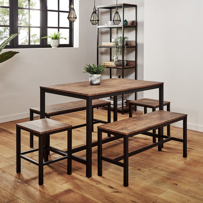 Sheffield dining table set – 6 seater – 2 benches – 2 stools - Laura James
