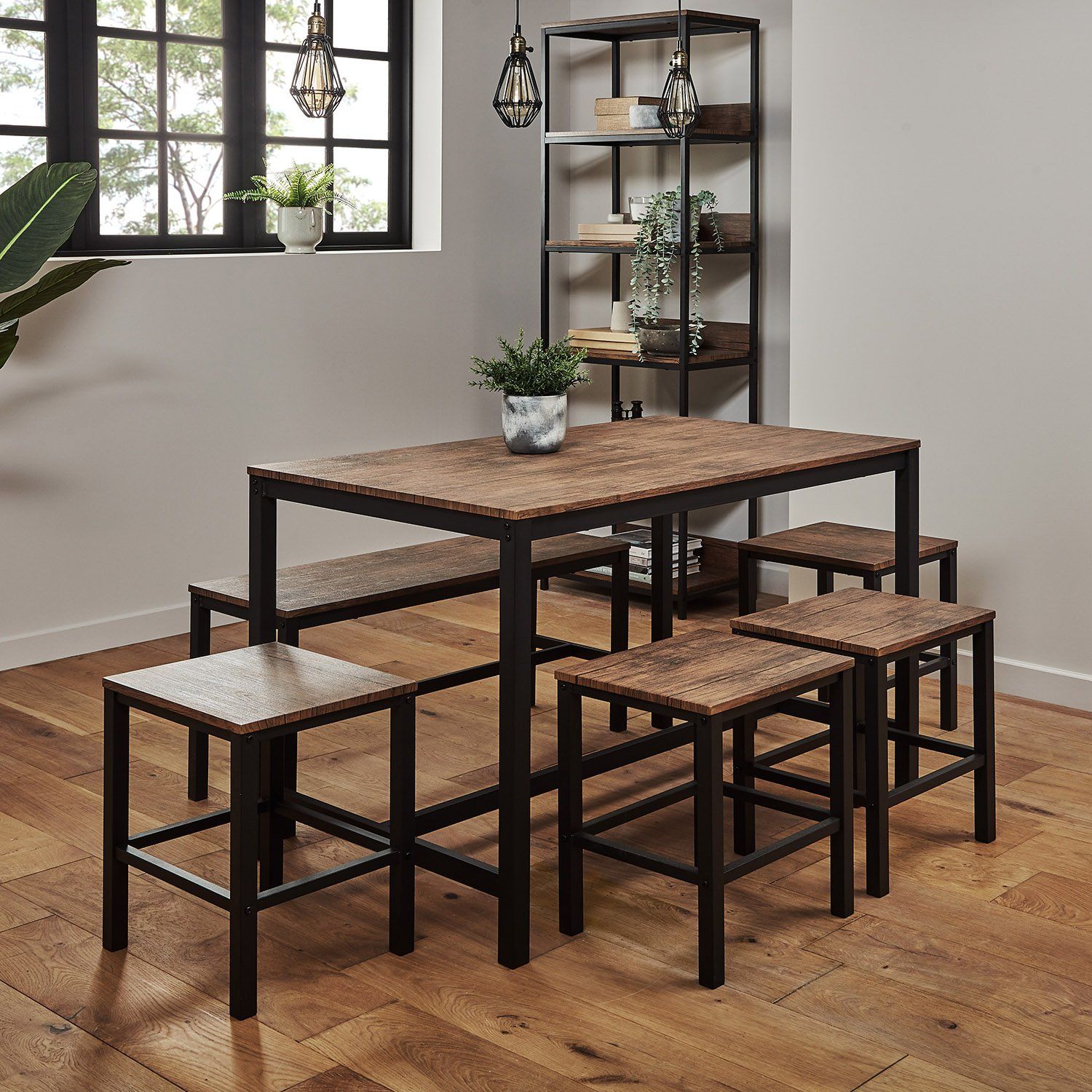 Sheffield dining table set – 6 seater – 1 bench – 4 stools - Laura James
