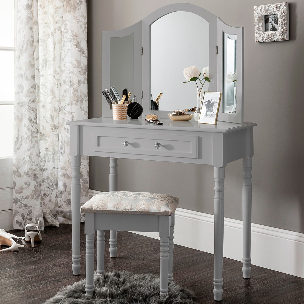 Sienna Dressing Table, Stool & Mirror Set - Grey Painted