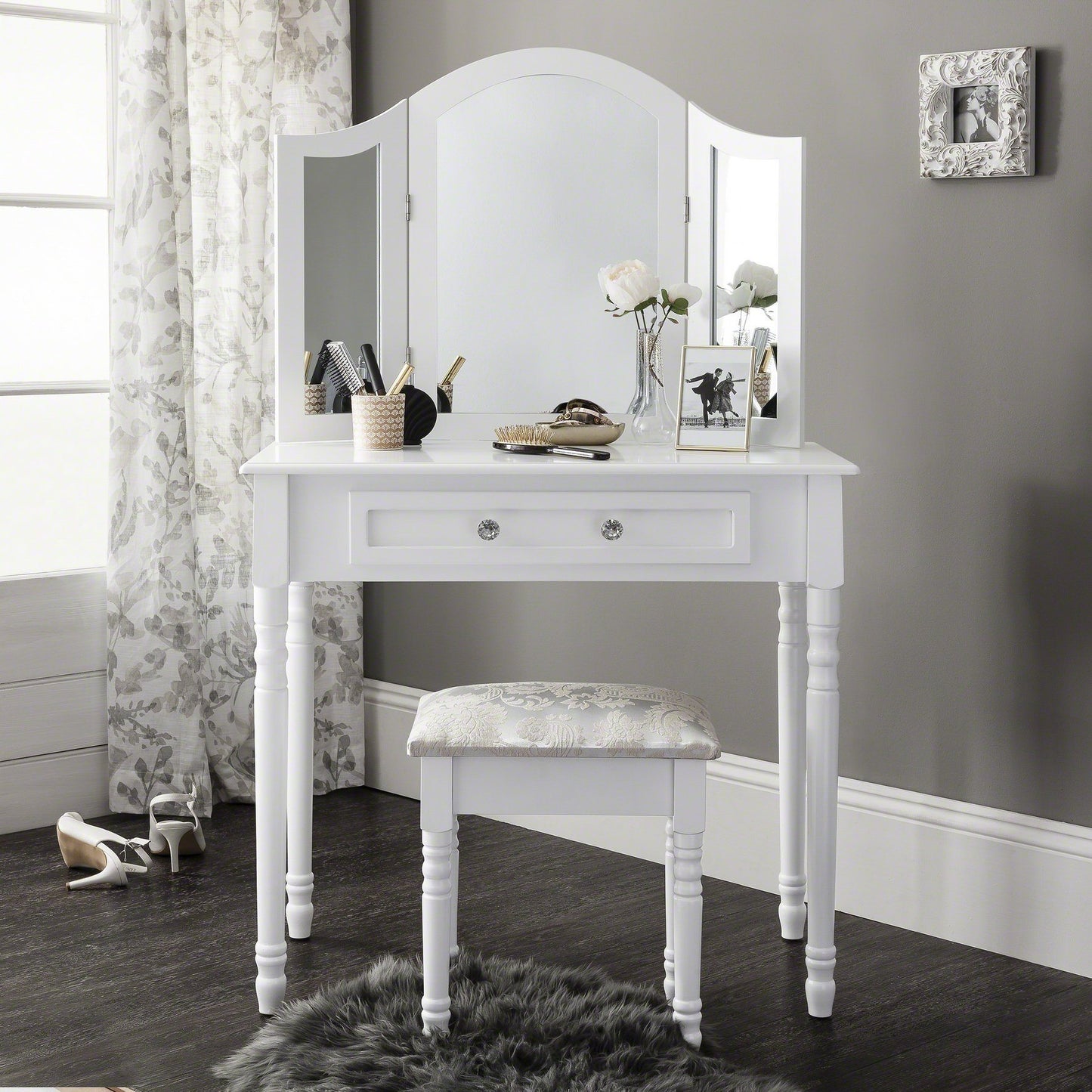Sienna Dressing Table, Stool & Mirror Set - White Painted - Laura James