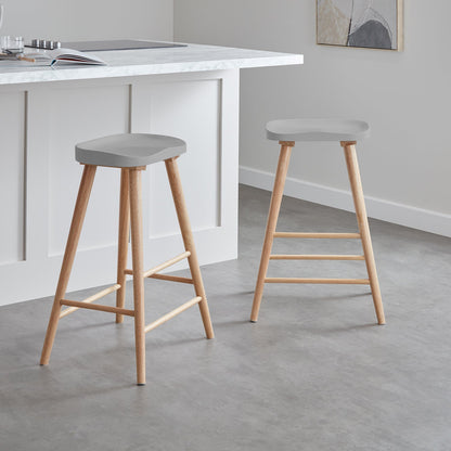 Silvester bar stool - natural frame with grey top - Laura James