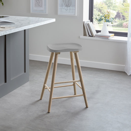 Silvester bar stool - whitewash frame with grey top - Laura James