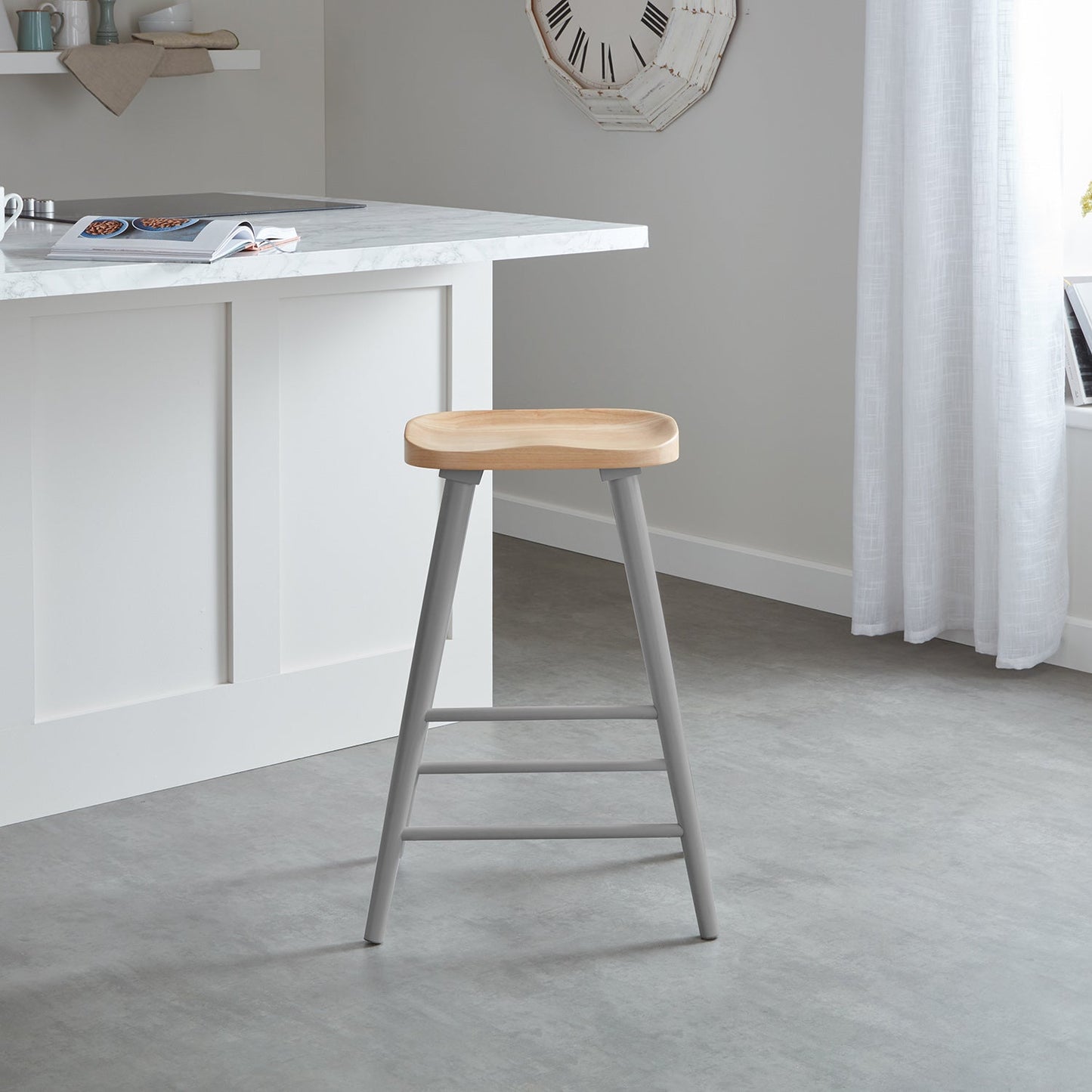 Silvester bar stool - grey frame with natural top - Laura James