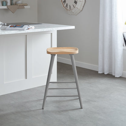 Silvester bar stool - grey frame with natural top - Laura James