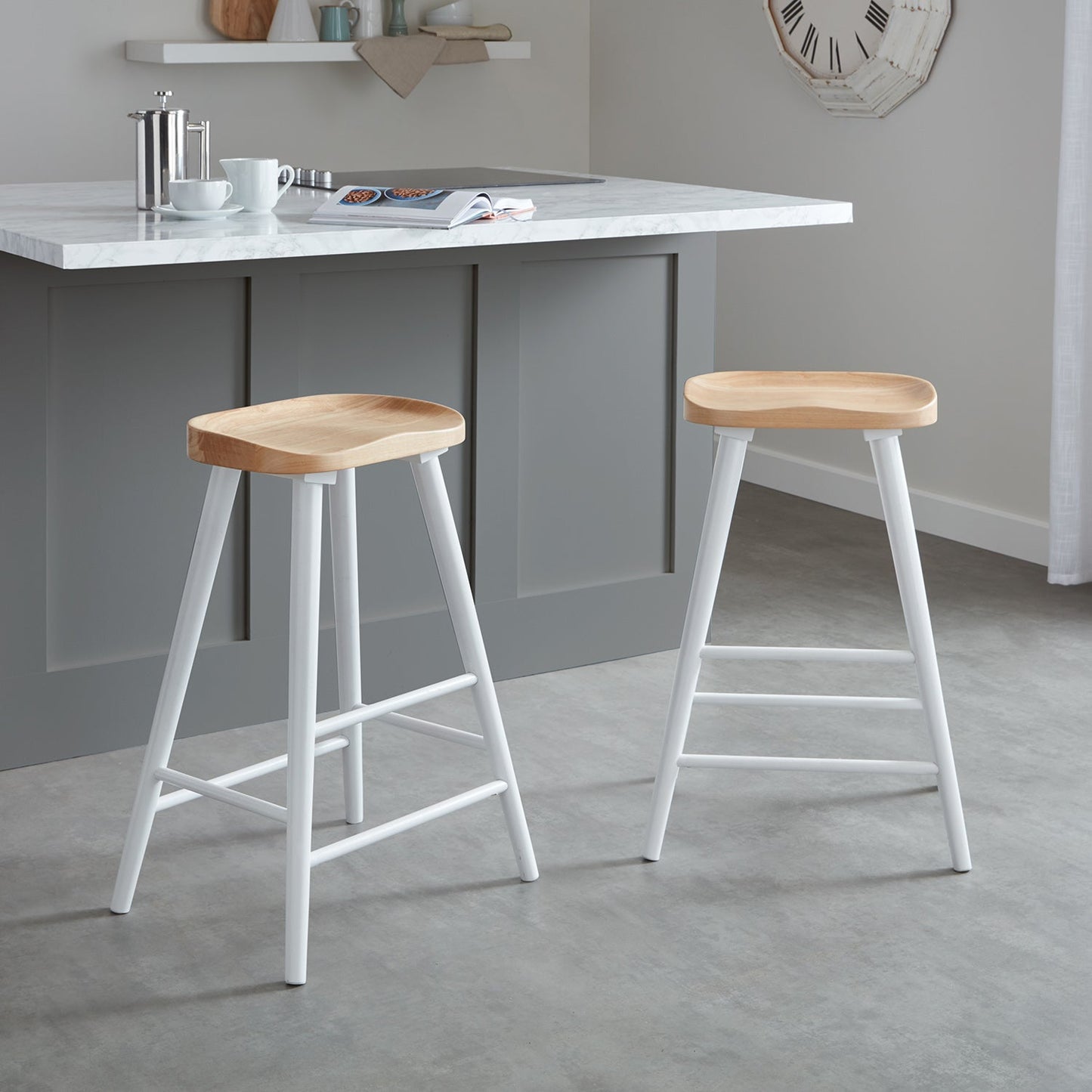 SIlvester bar stool - white frame with natural top - Laura James