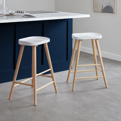 Silvester bar stool - natural frame with white top - Laura James