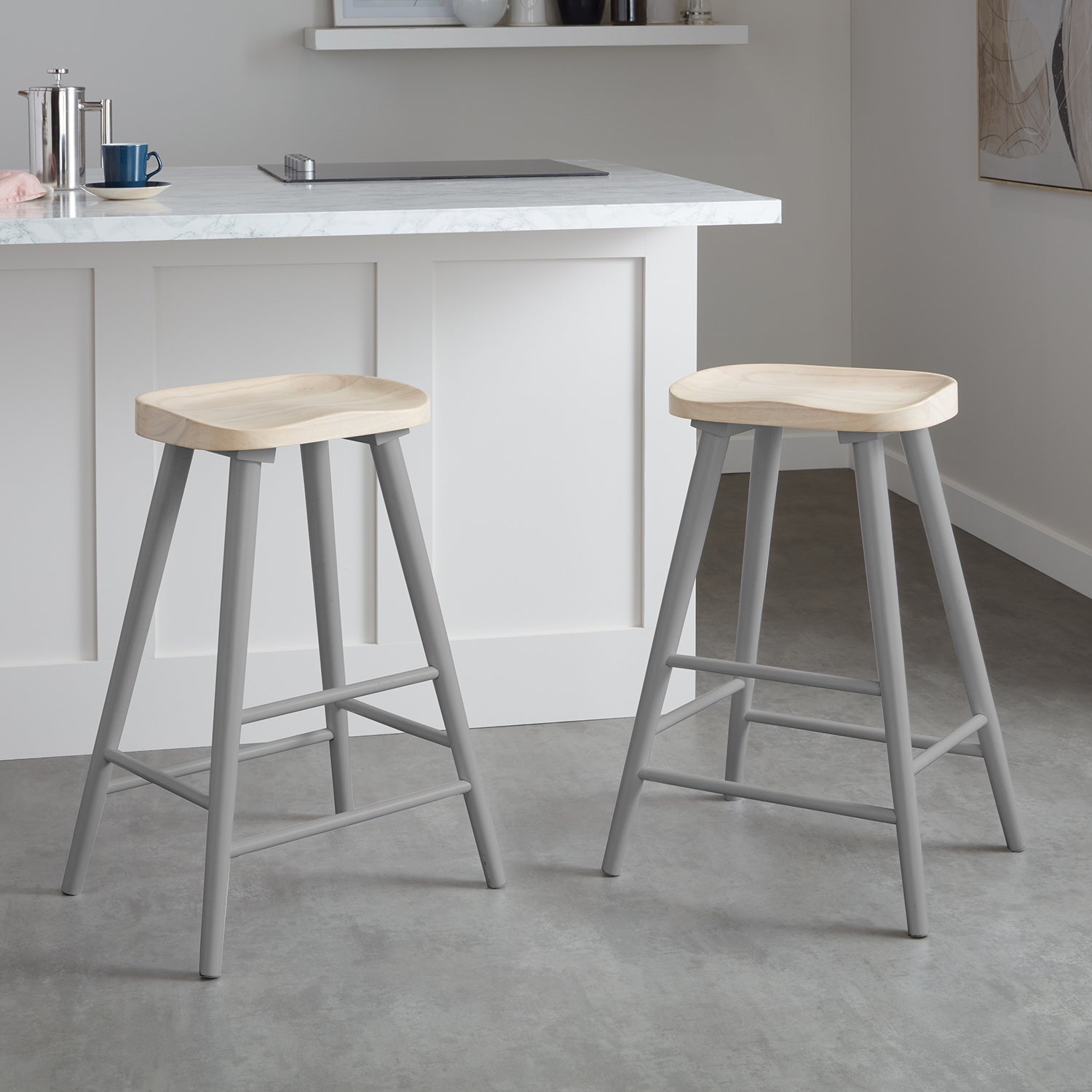 Silvester bar stool - grey frame with whitewash top - Laura James