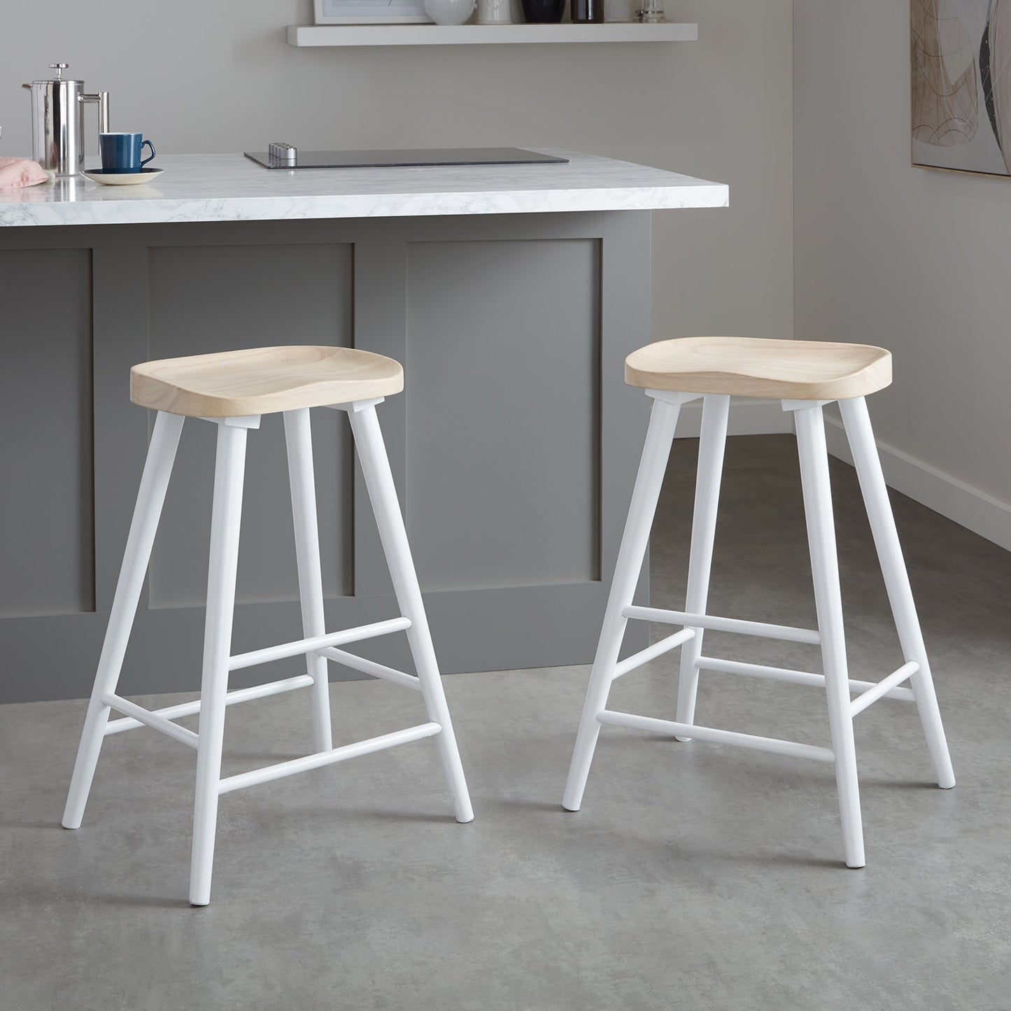 Silvester bar stool - white frame with whitewash top - Laura James