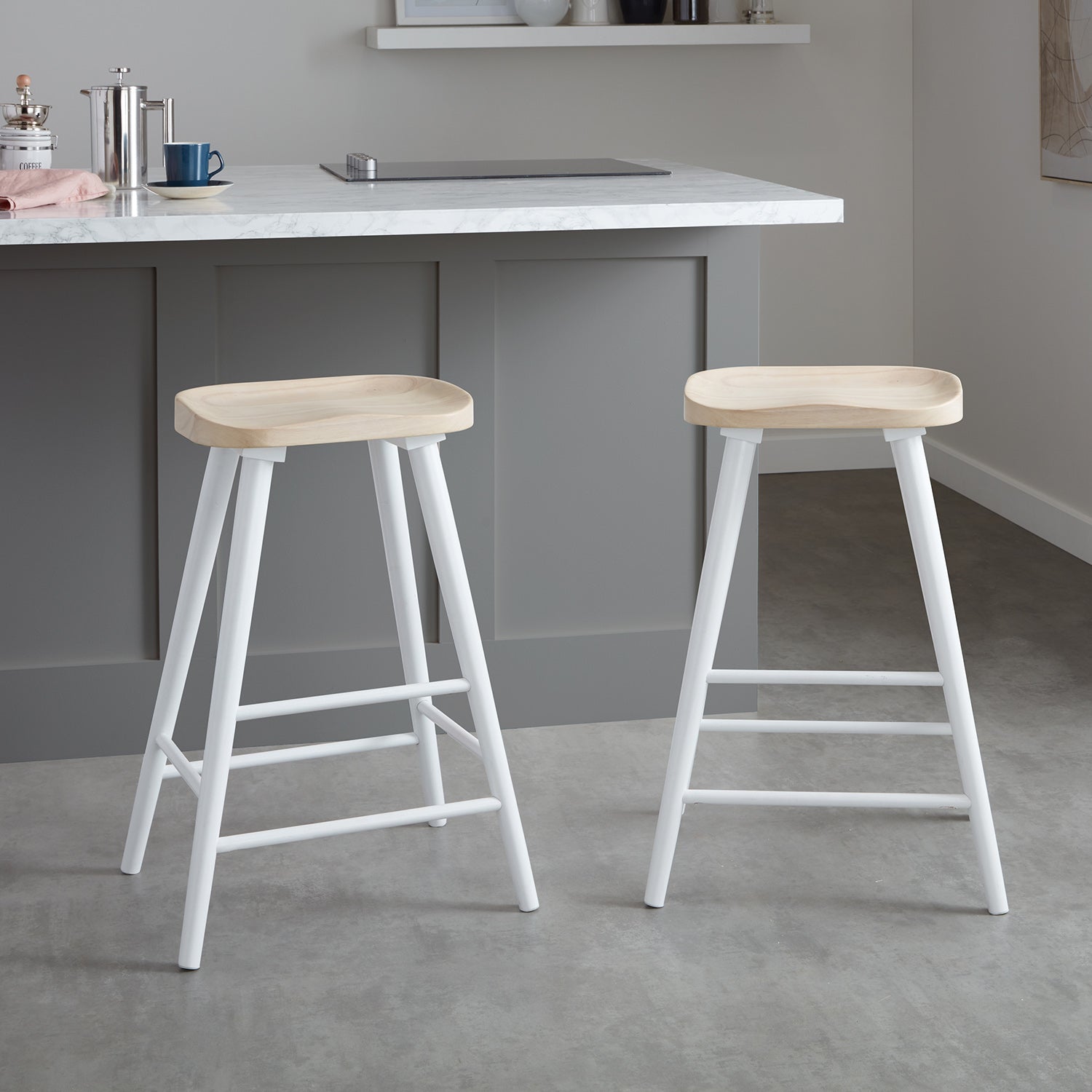 Silvester bar stool - white frame with whitewash top - Laura James