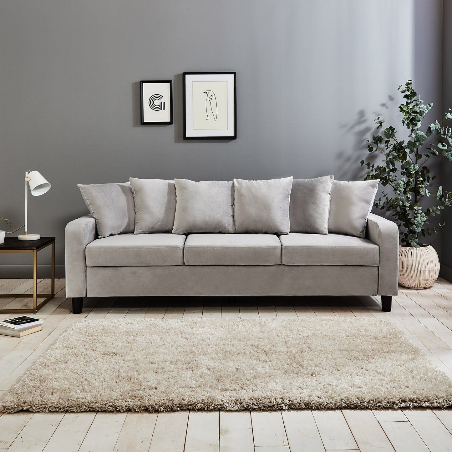 Tracy 3 seater sofa - grey velvet - Laura James