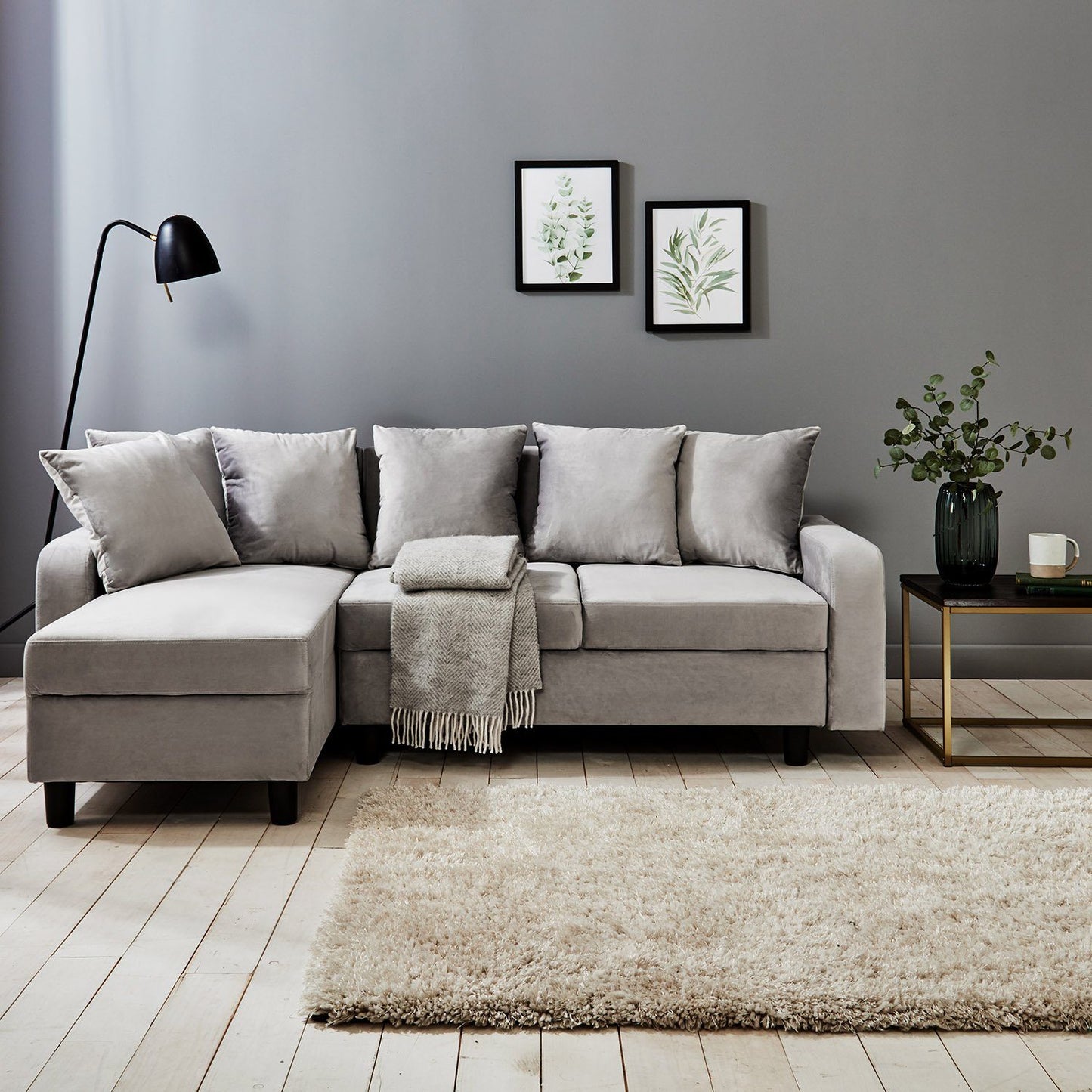 Tracy corner sofa - grey velvet - Laura James