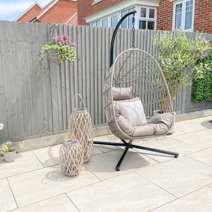 Wick Rattan Garden Hanging Egg Chair - Light Grey