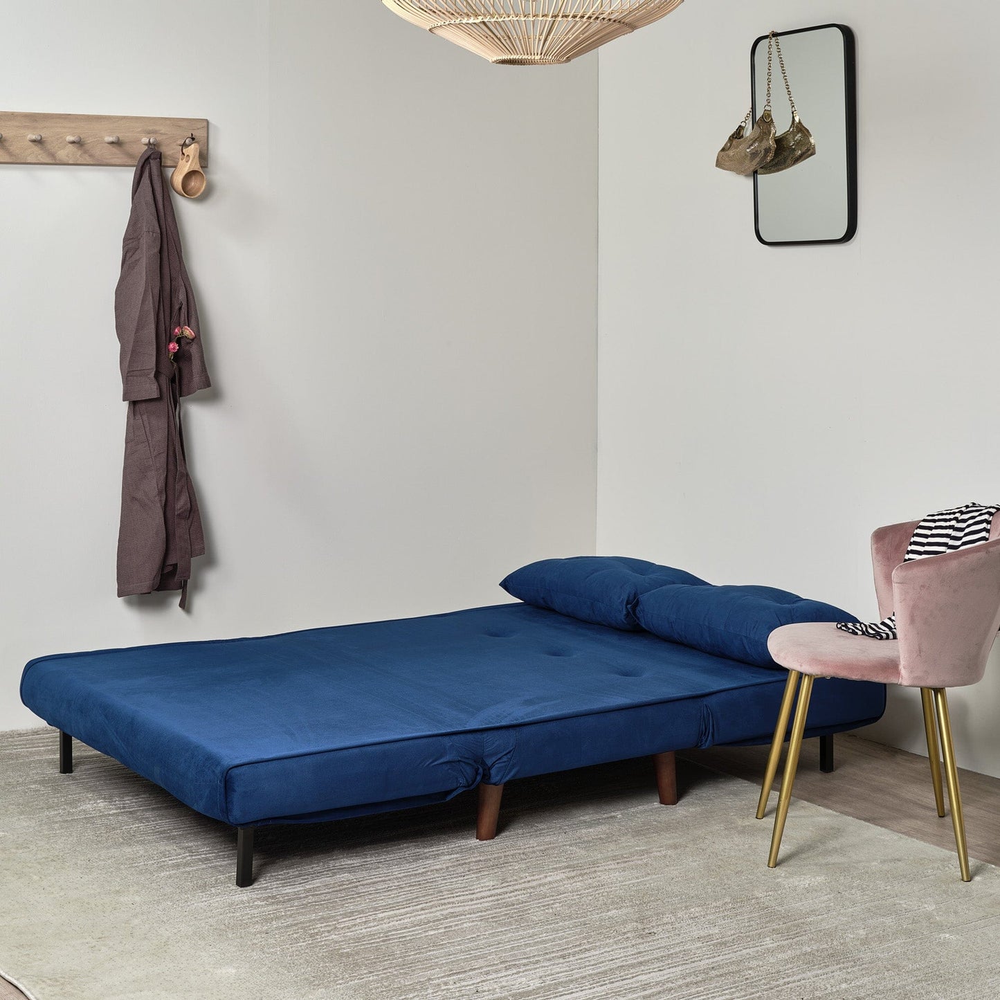 Una Blue Velvet Double Sofa Bed - Laura James