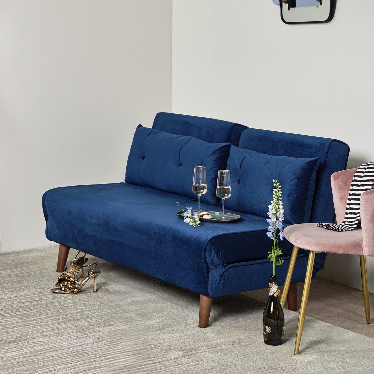Una double sofa bed - blue - velvet