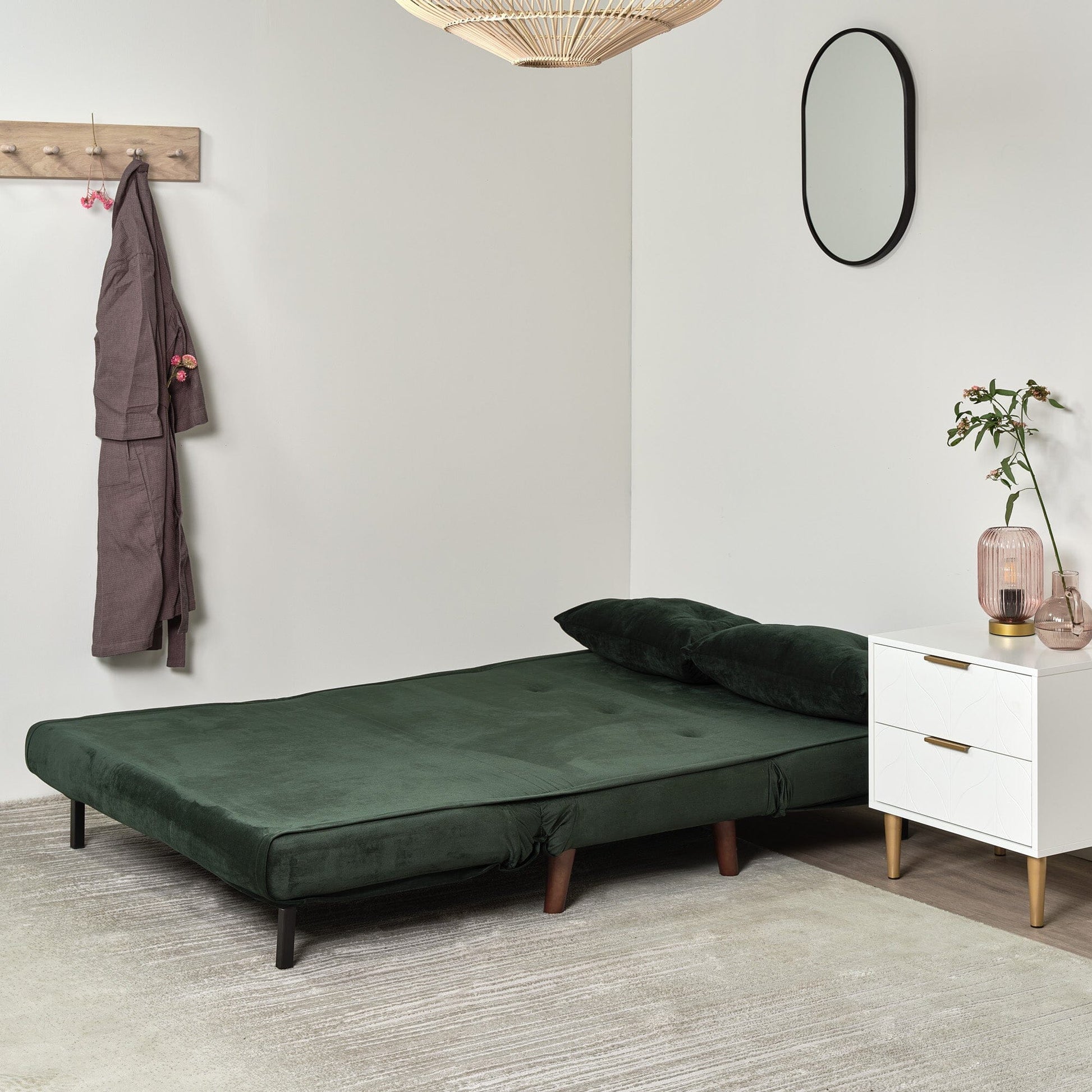 Una Green Velvet Double Sofa Bed