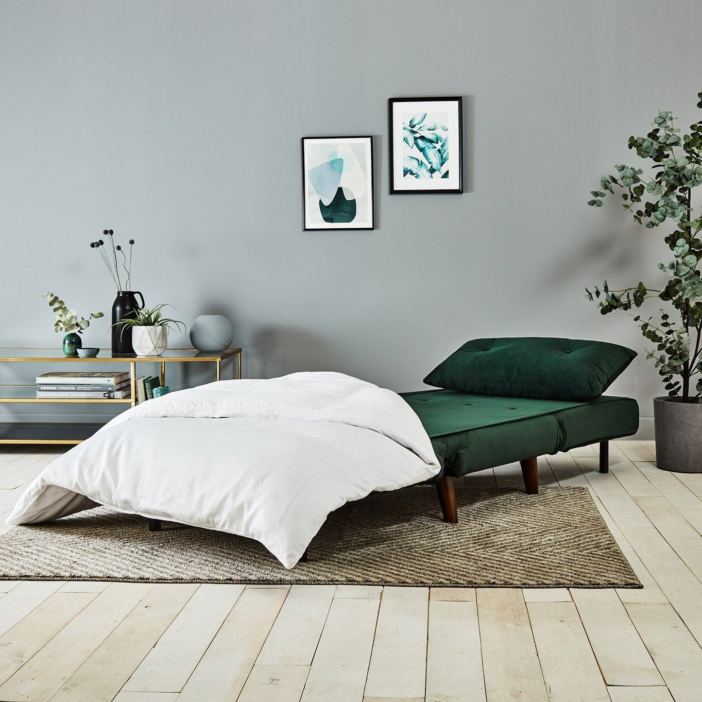 Una single sofa bed - green - velvet - Laura James