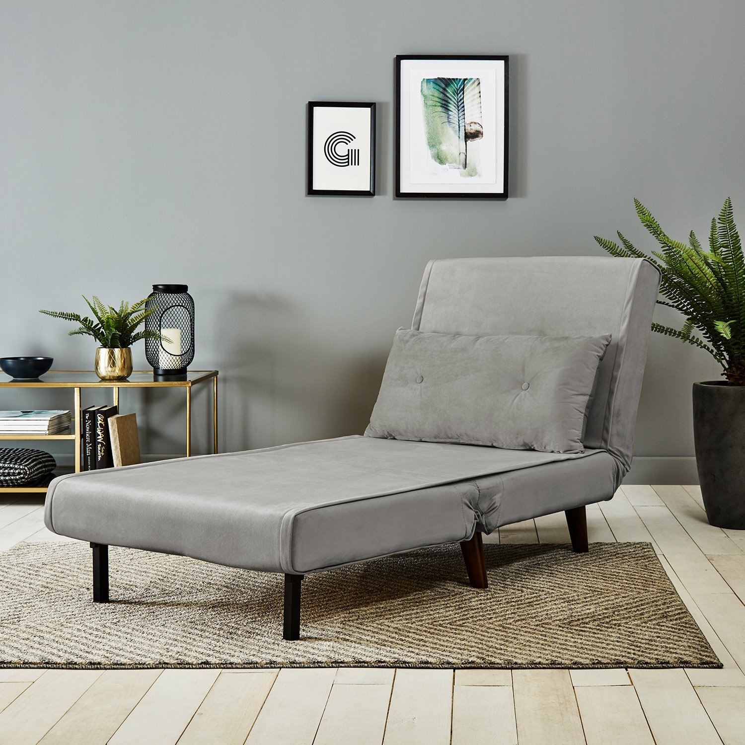 Una single sofa bed - grey - velvet - Laura James