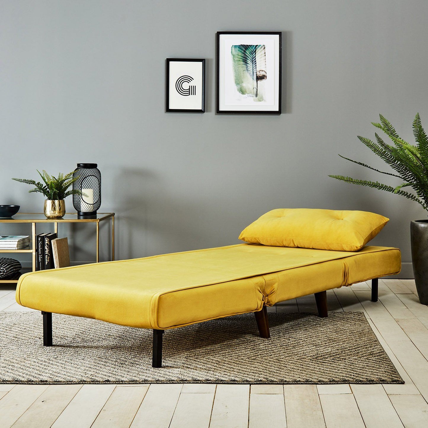 Una single sofa bed - yellow - velvet - Laura James
