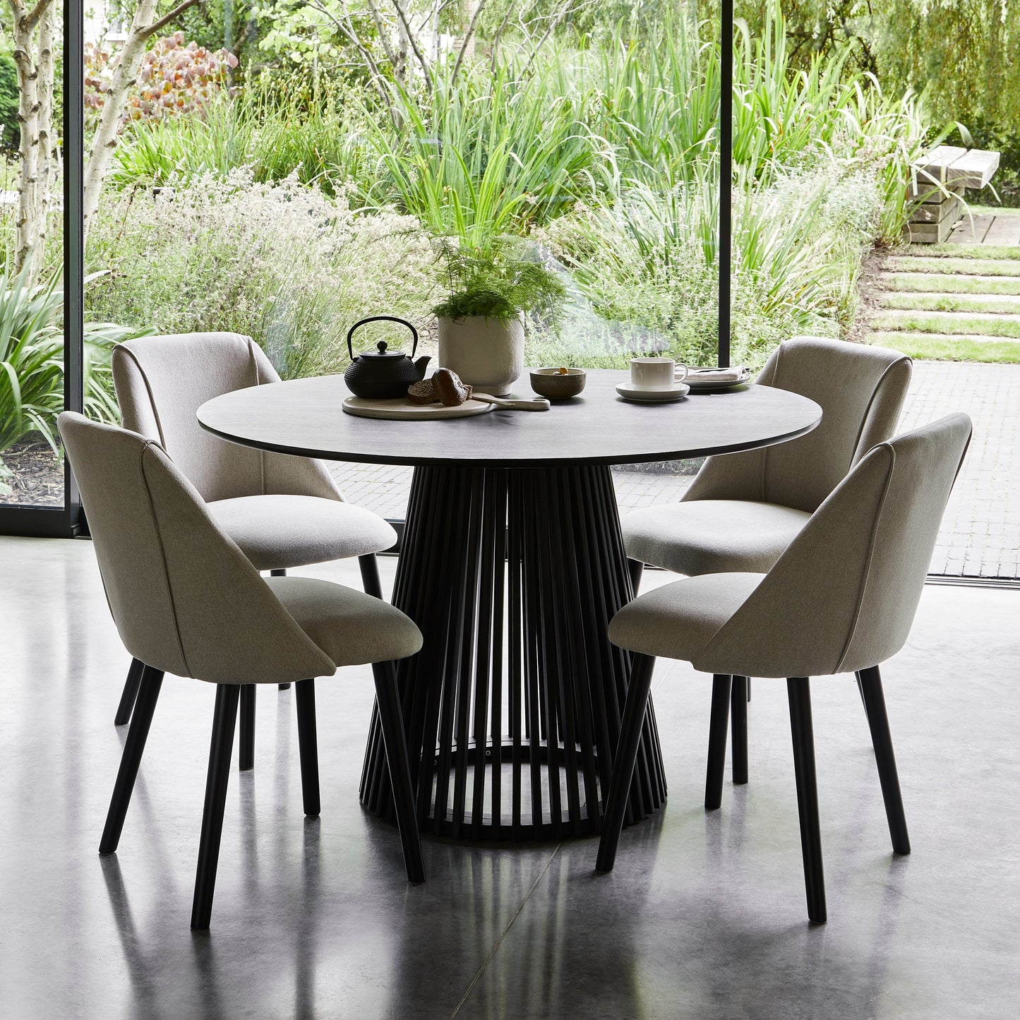 Willow 4 Seater Black Dining Table Set - Freya Oatmeal Dining Chairs with Black Legs - Laura James