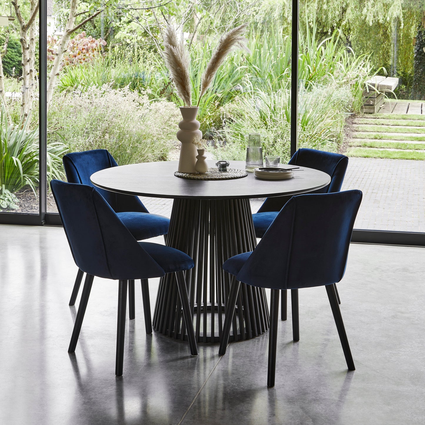 Willow 4 Seater Black Dining Table Set - Freya Blue Dining Chairs with Black Legs - Laura James