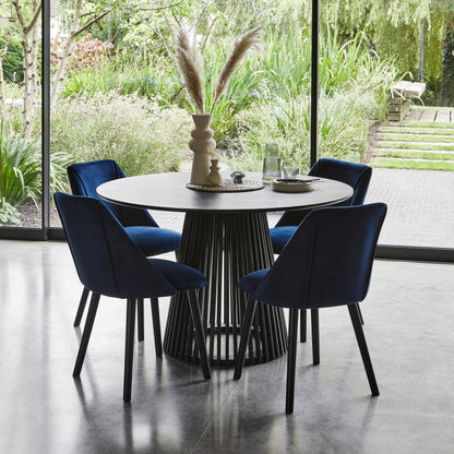 Willow 4 Seater Black Dining Table Set - Freya Blue Dining Chairs with Black Legs - Laura James