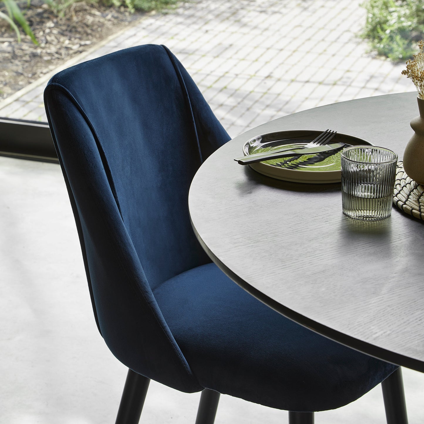Willow 4 Seater Black Dining Table Set - Freya Blue Dining Chairs with Black Legs - Laura James