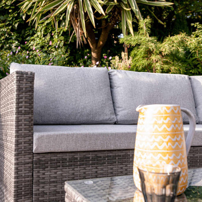 Weston 4 Seater Rattan Corner Sofa Set with Lean Over Parasol and Base - Grey Weave