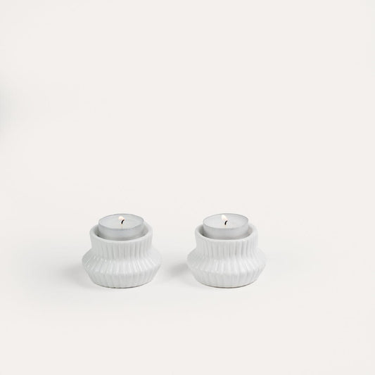 White ceramic tealight holders - set of 2 - Laura James