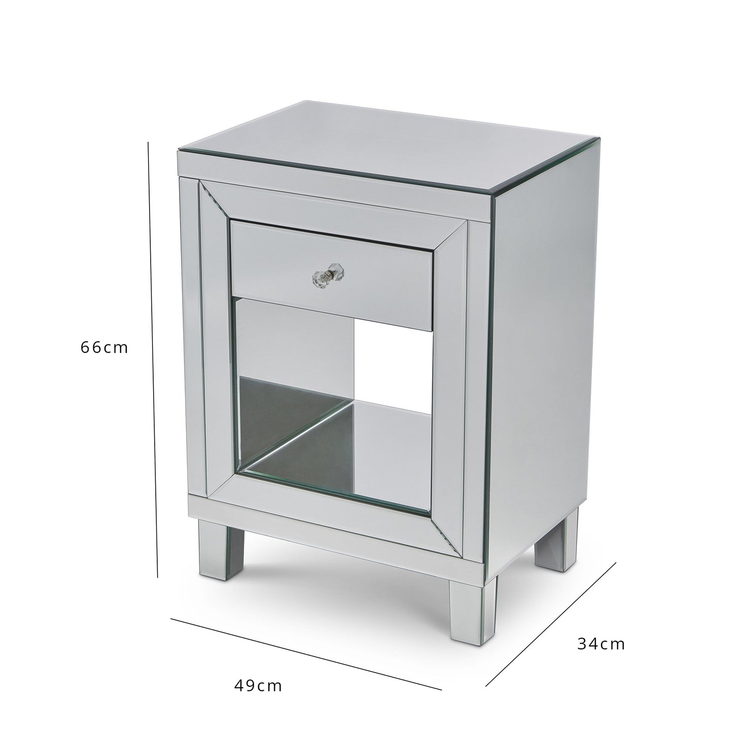 Aleanor Glass Mirrored Bedside Table, 1 drawer