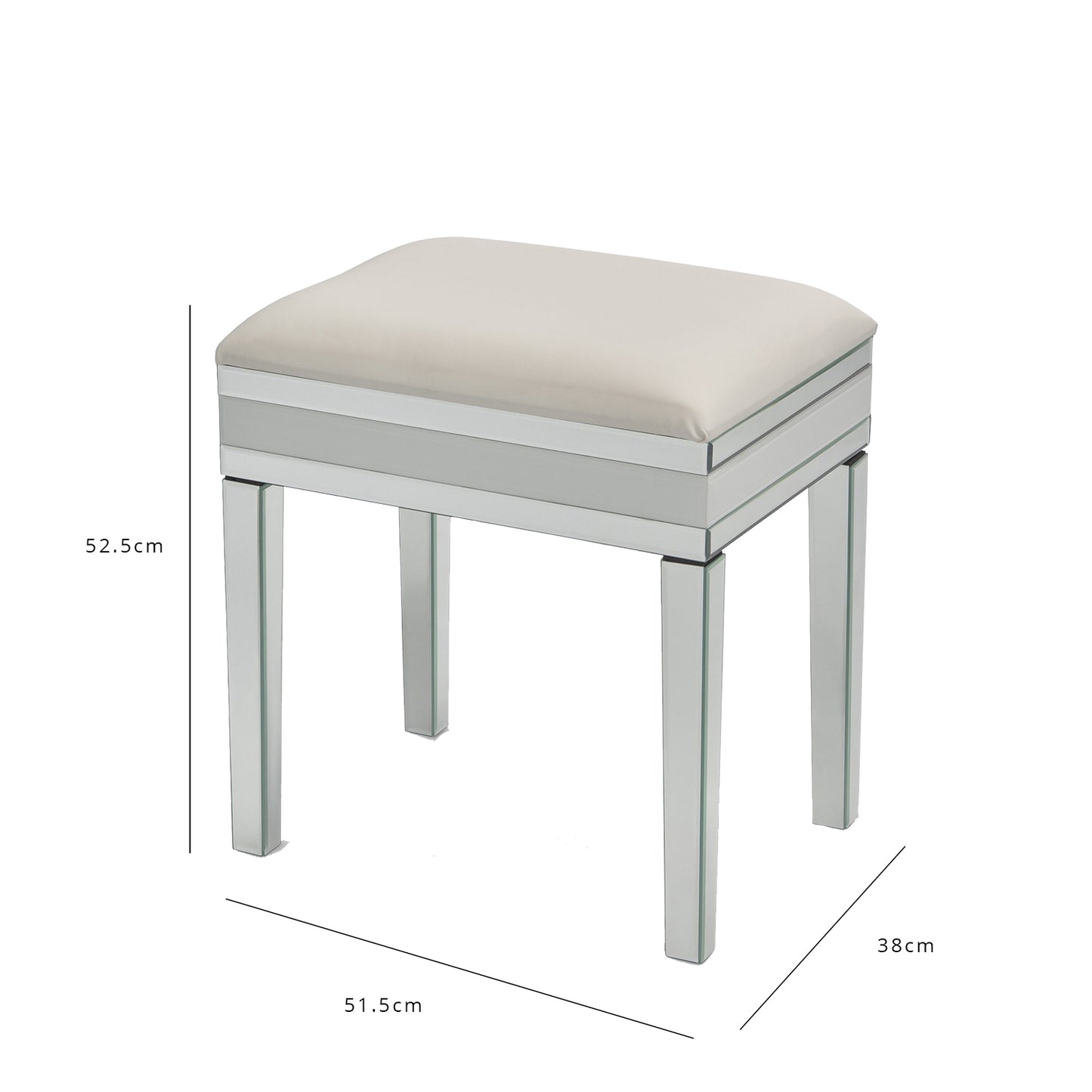 Aleanor Glass Mirrored Cushioned bedroom Stool