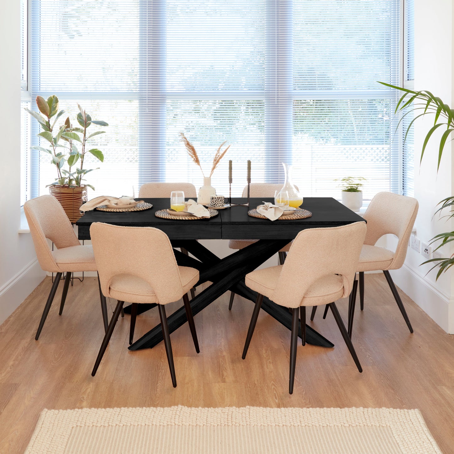 Amelia Black Extending Dining Table Set - 6 Seater - Dolly Dining Chairs - Laura James