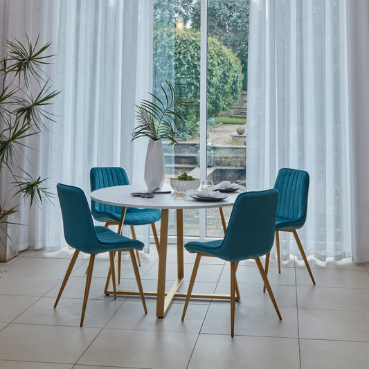 Bella Teal Blue Dining Chairs with Gold Legs - Laura James