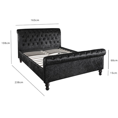 Black Crushed Velvet Sleigh Bed Frame and Mattress Set - King Size