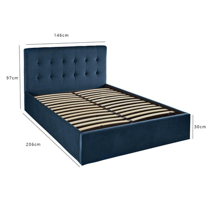 Elle Double Ottoman Bed and Mattress Set - Blue Velvet