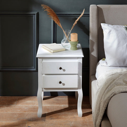 Capri White Bedside Table with 2 Drawers - Laura James