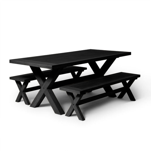 Charlotte Black Oak Extending Dining Table with 2 Black Oak Dining Benches - Laura James