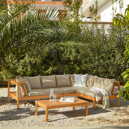 Dakota outdoor sofa set with cream LED premium parasol - acacia wood - cream cushions
