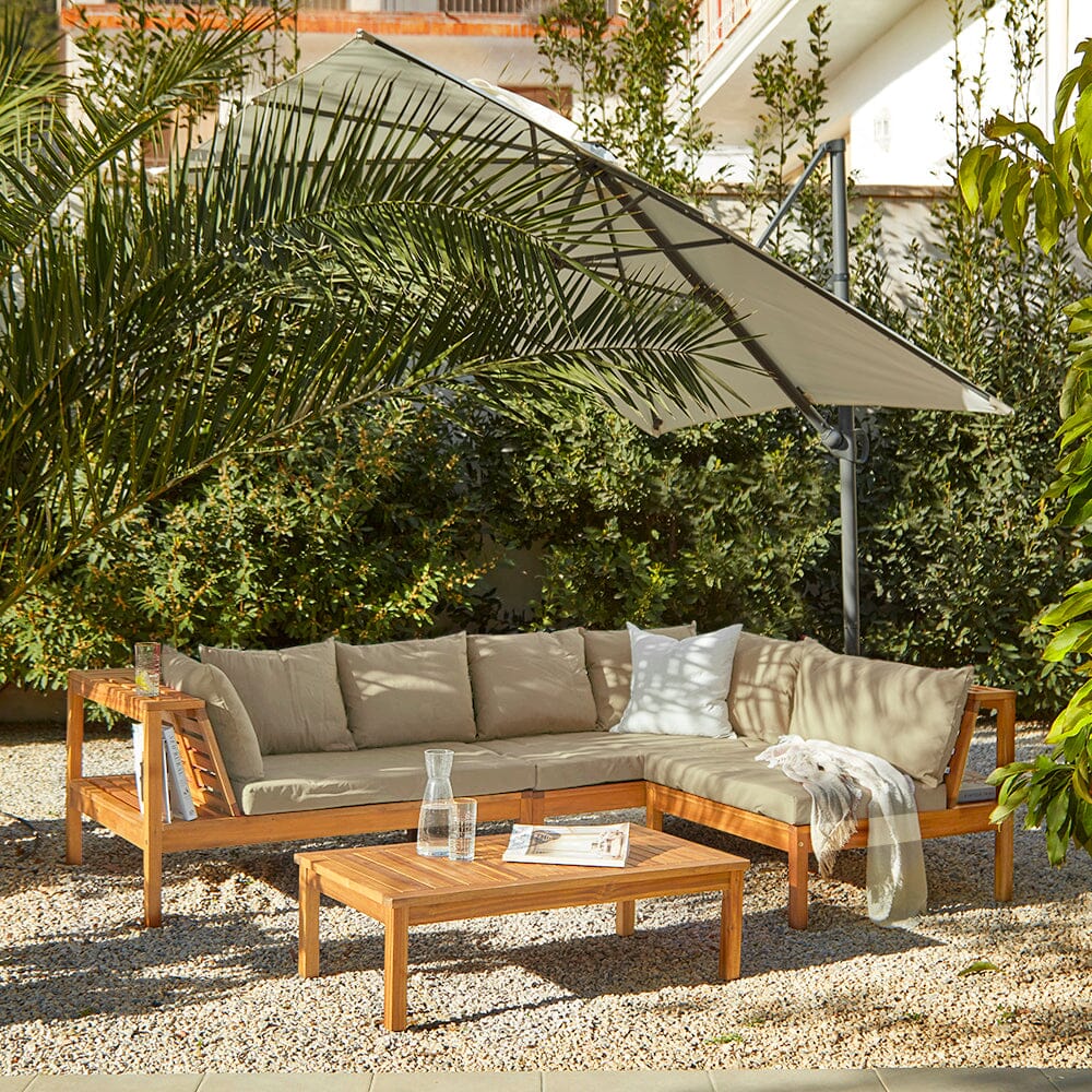 Dakota outdoor sofa set with cream parasol - acacia wood - Natural Cushions