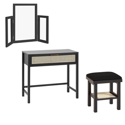 Charlie dressing table, stool and mirror set - black - Laura James