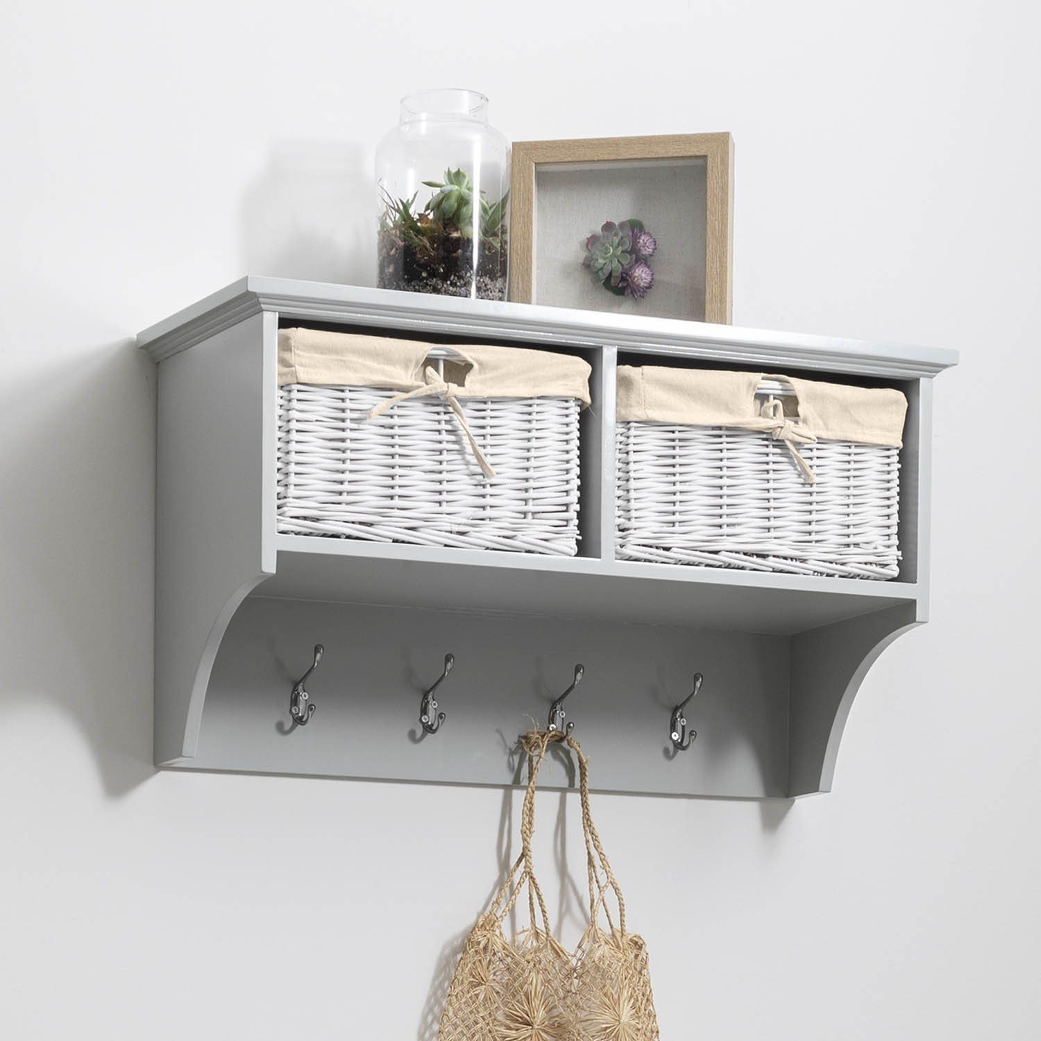 Fyfield Coat Hooks with Shelf & Storage Baskets - Grey – Laura