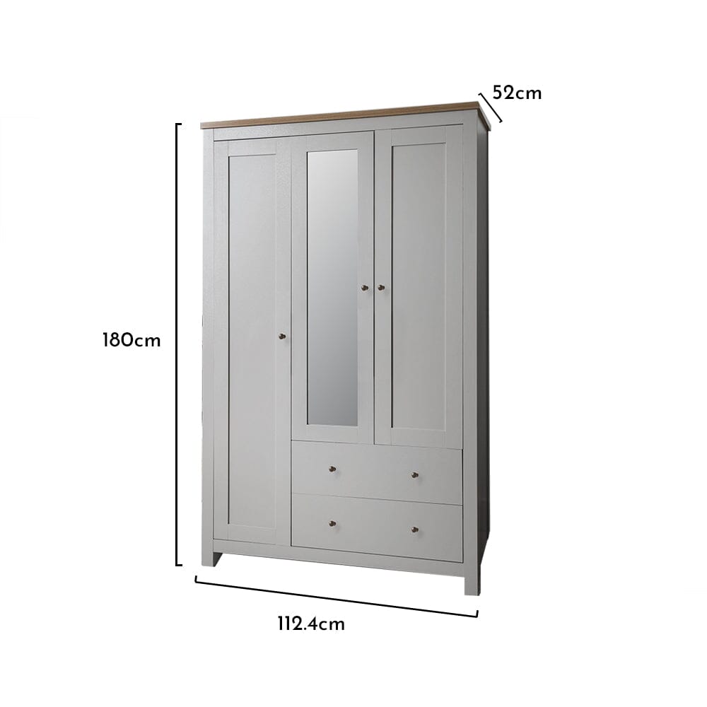 Bampton Triple Wardrobe - 3 Doors - 2 Drawers in Stone Grey