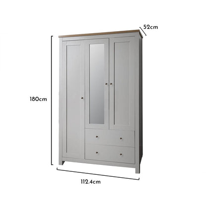 Bampton Triple Wardrobe - 3 Doors - 2 Drawers in Stone Grey