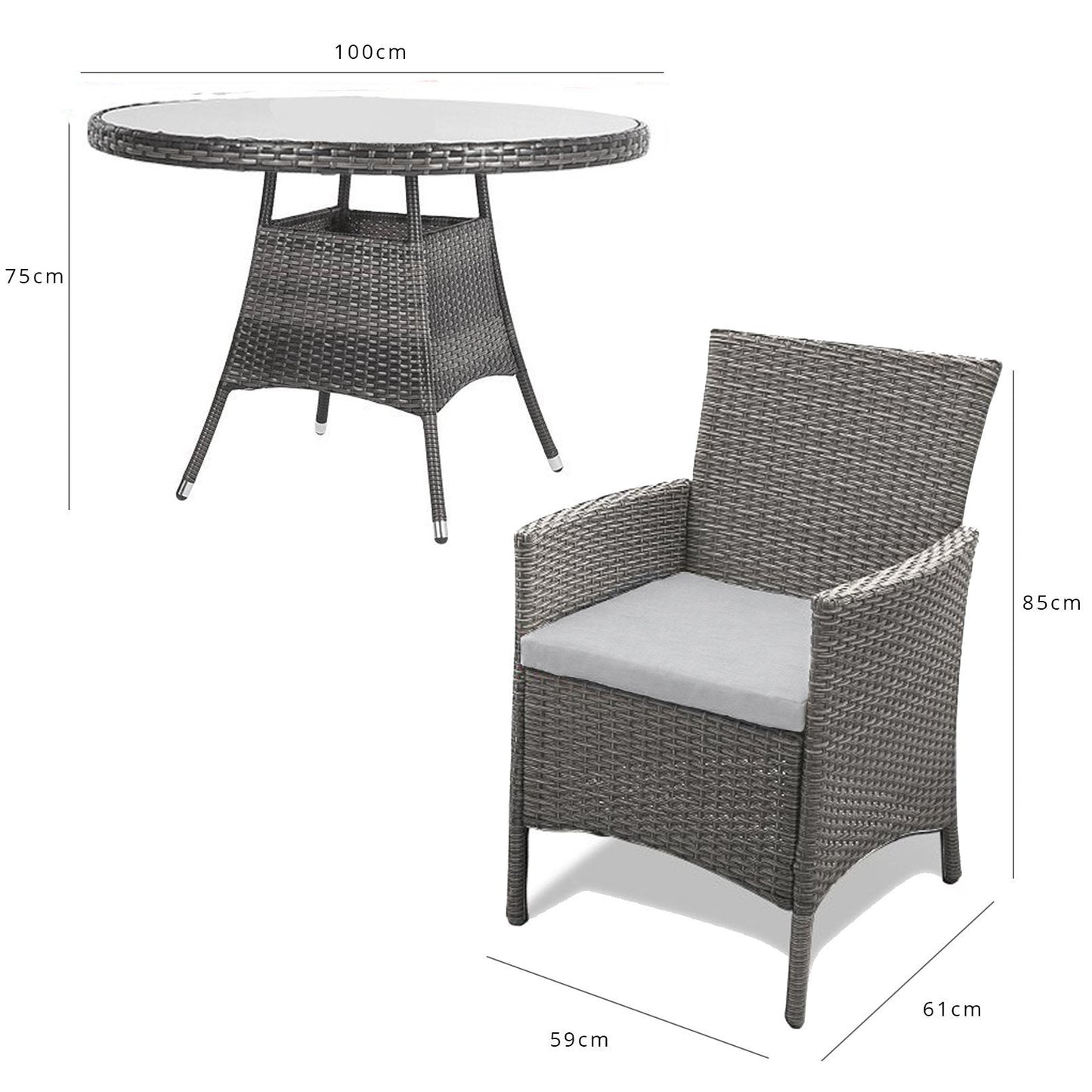 Kemble 4 Seater Rattan Round Dining Set with Parasol - Grey