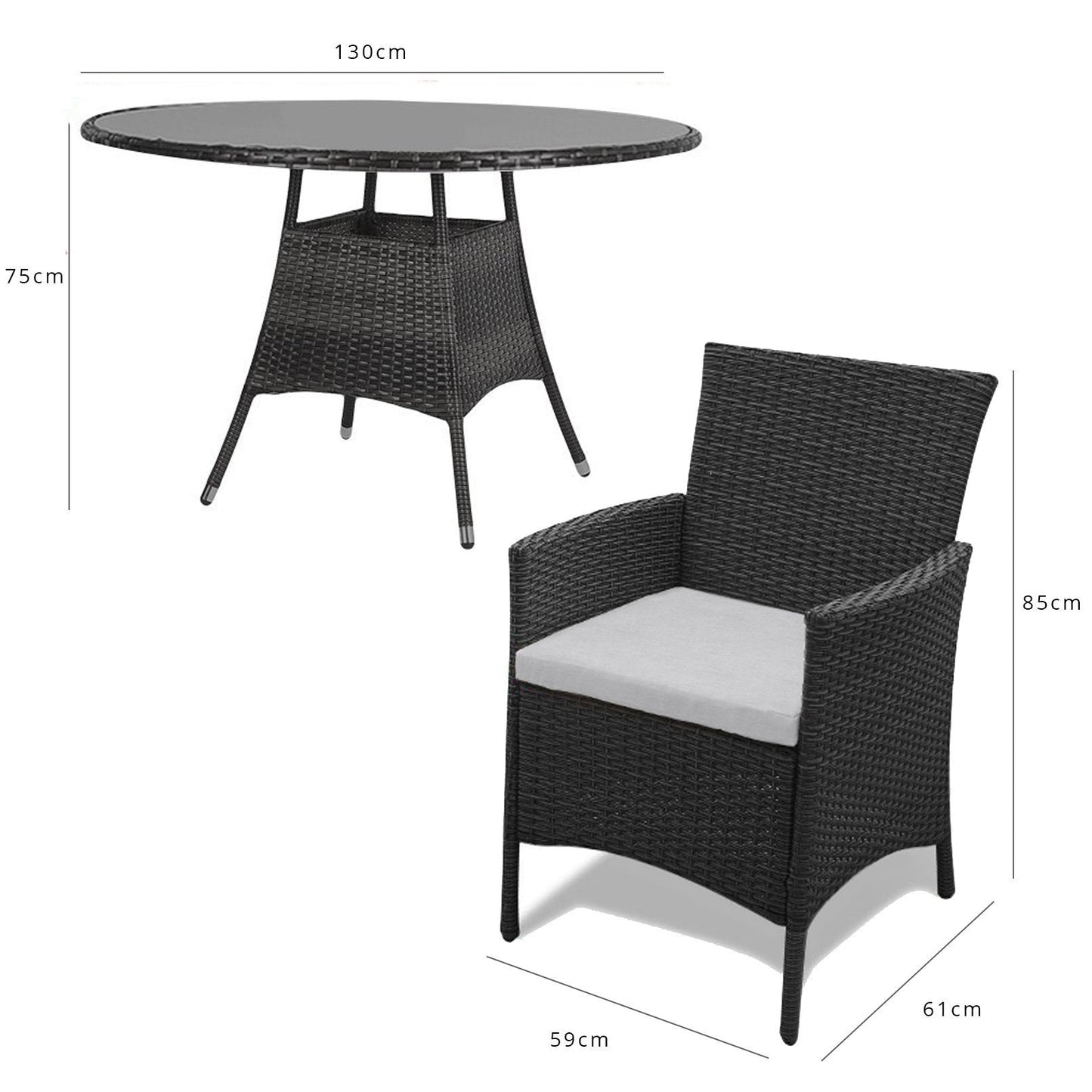 Kemble 6 Seater Rattan Round Dining Set with Parasol - Rattan Garden Furniture - Black