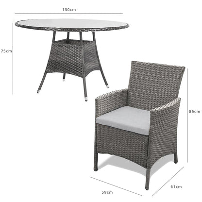 Kemble Grey 6 Seater Rattan Dining Set with Cream LED Parasol - Laura James