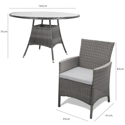 Kemble 8 Seater Rattan Round Dining Set with Parasol - Rattan Garden Furniture Grey