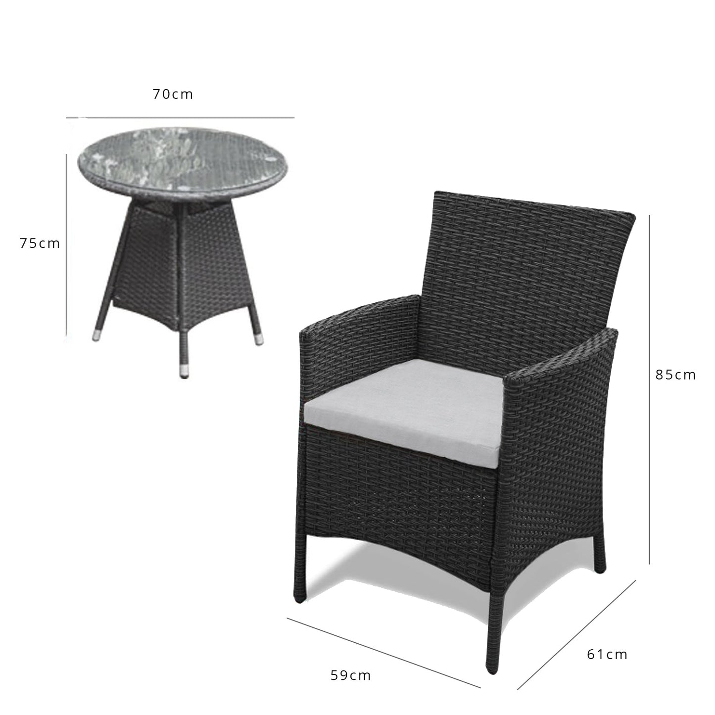 Kemble 2 Seater Rattan Bistro Dining Set in Black - Garden Furniture