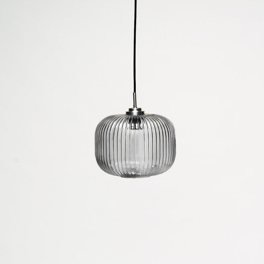 Smoked Fluted Glass and Chrome Pendant Light