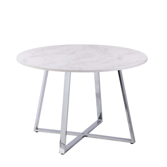 Clara Marble effect round dining table - with chrome frame